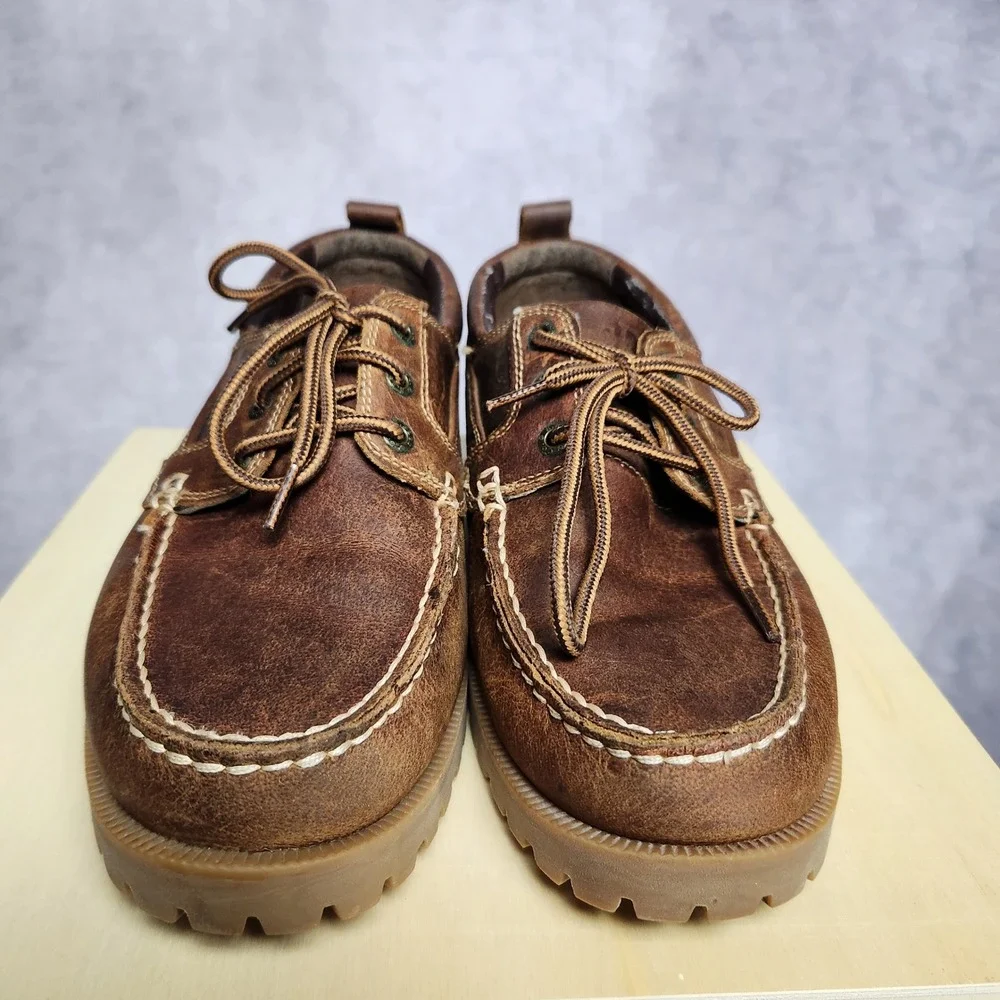 GH Bass Manchester Mens‎ 9M Brown Leather Lug Sole Boat Shoes 2225-226